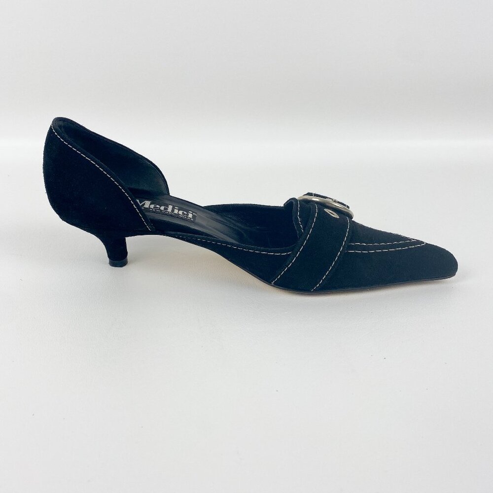 MEDICI Women's Black Suede and White Stitched Heels Pumps Size 8M - Picture 4 of 10
